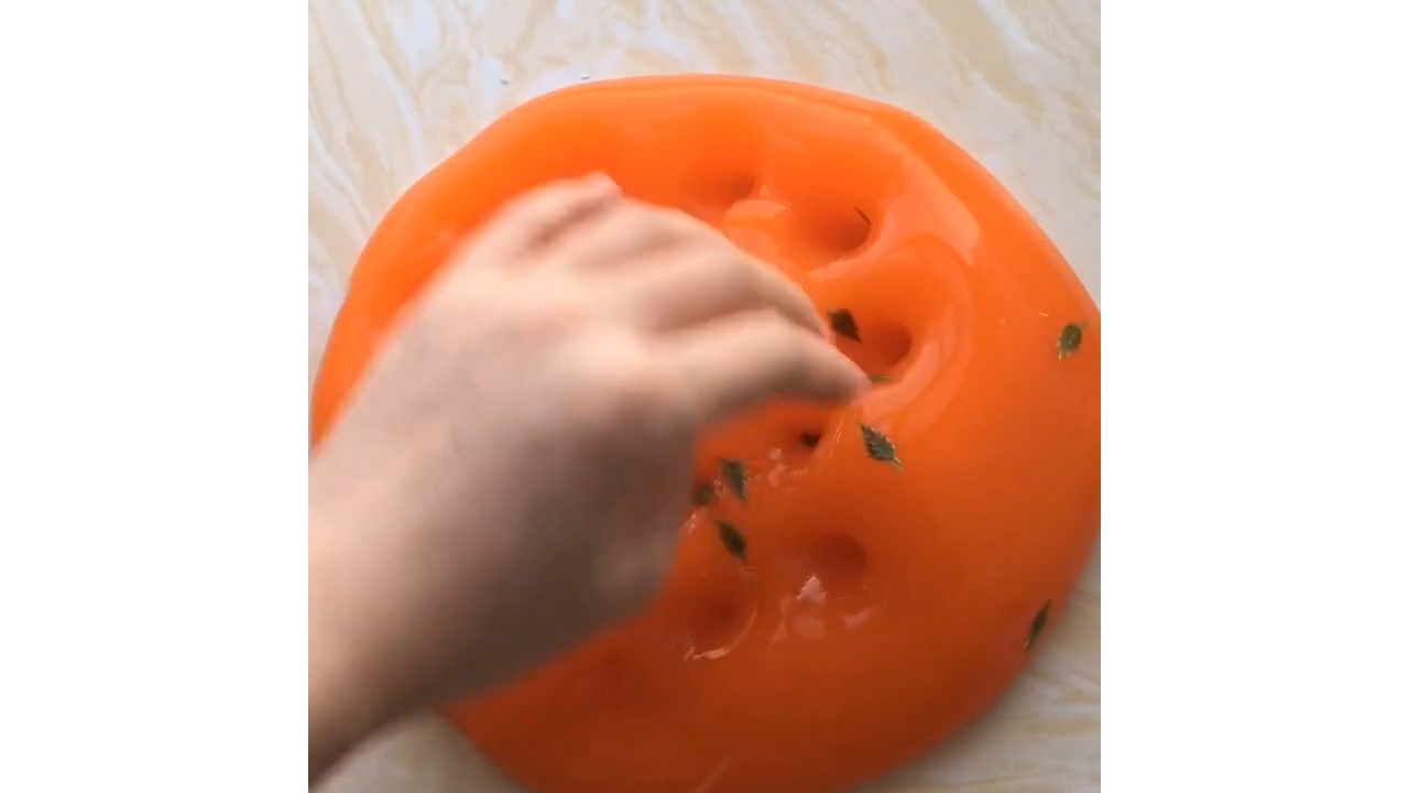 Poking Orange Jelly Slime Creating Deep Satisfying Bubble Holes