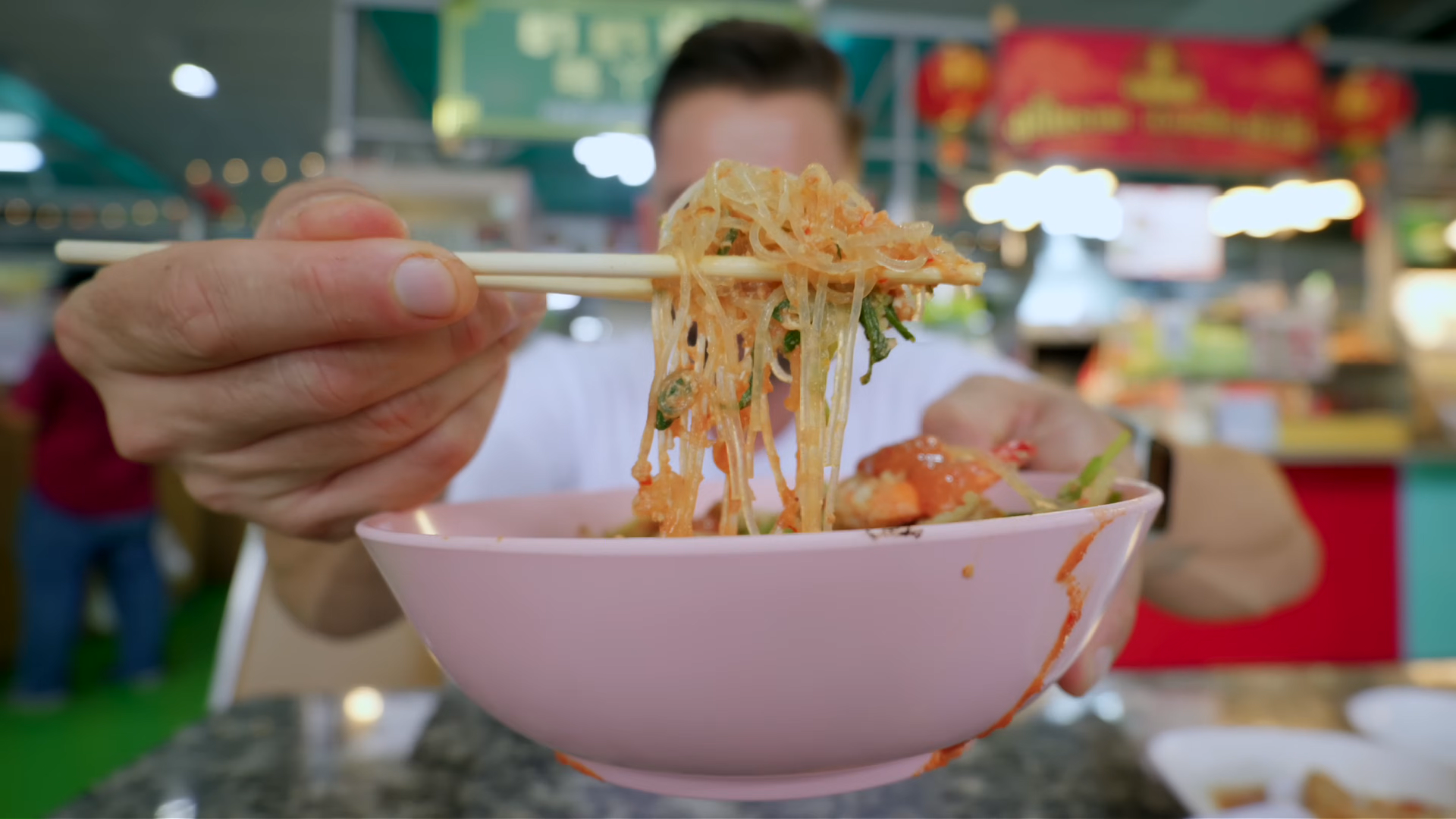 Trying authentic Thai suki haeng with homemade sauce and wok fried ...