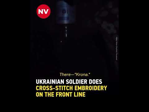 Soldiers shows his hobby of emroidery