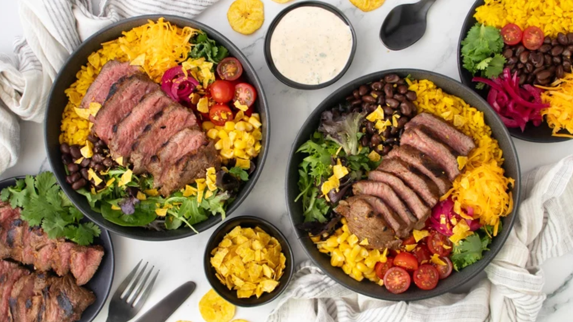 Our adobo ranch steak taco bowl recipe is bold with Tex-Mex flavors