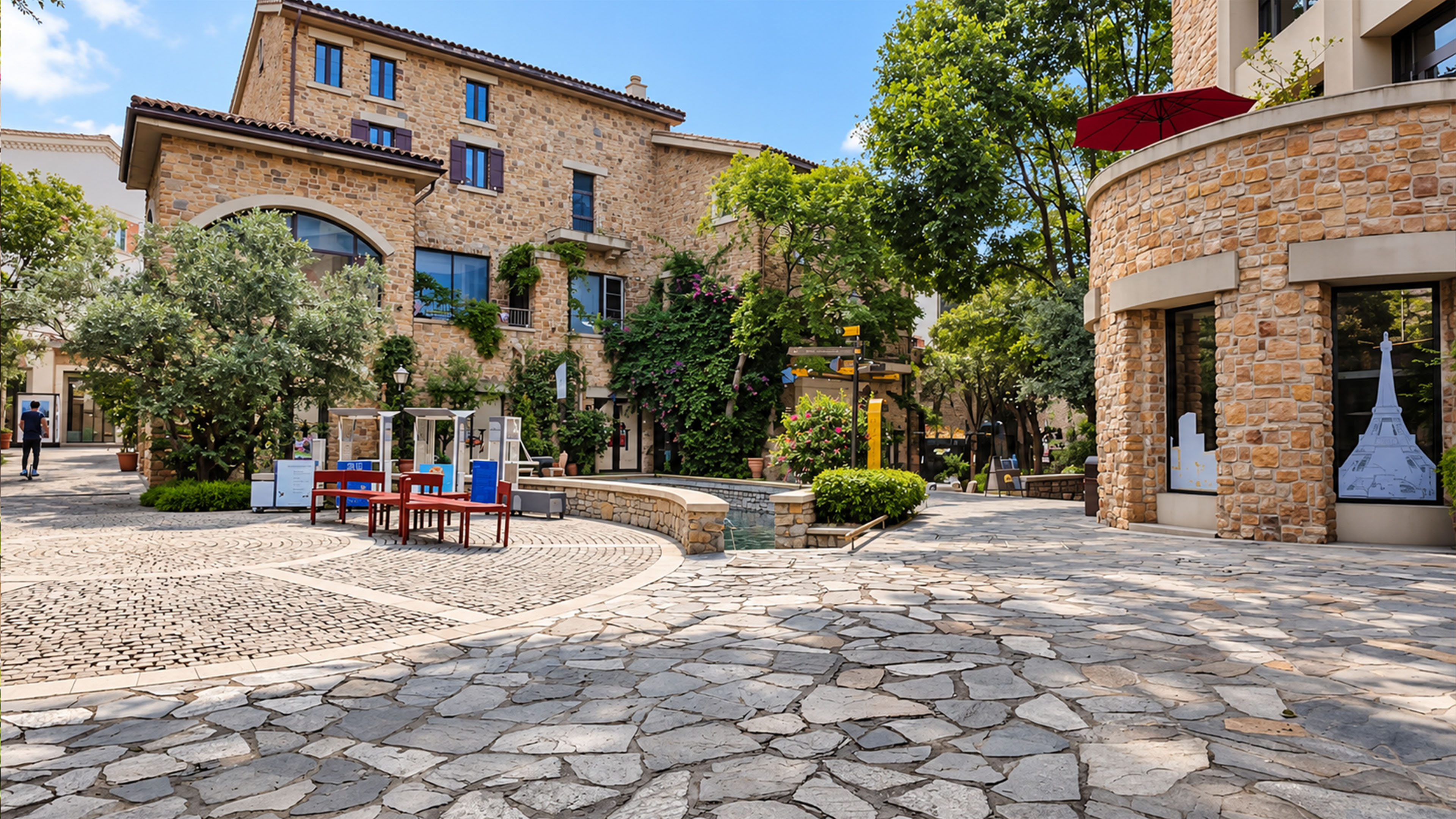 A Mediterranean style courtyard hidden among stone buildings in China
