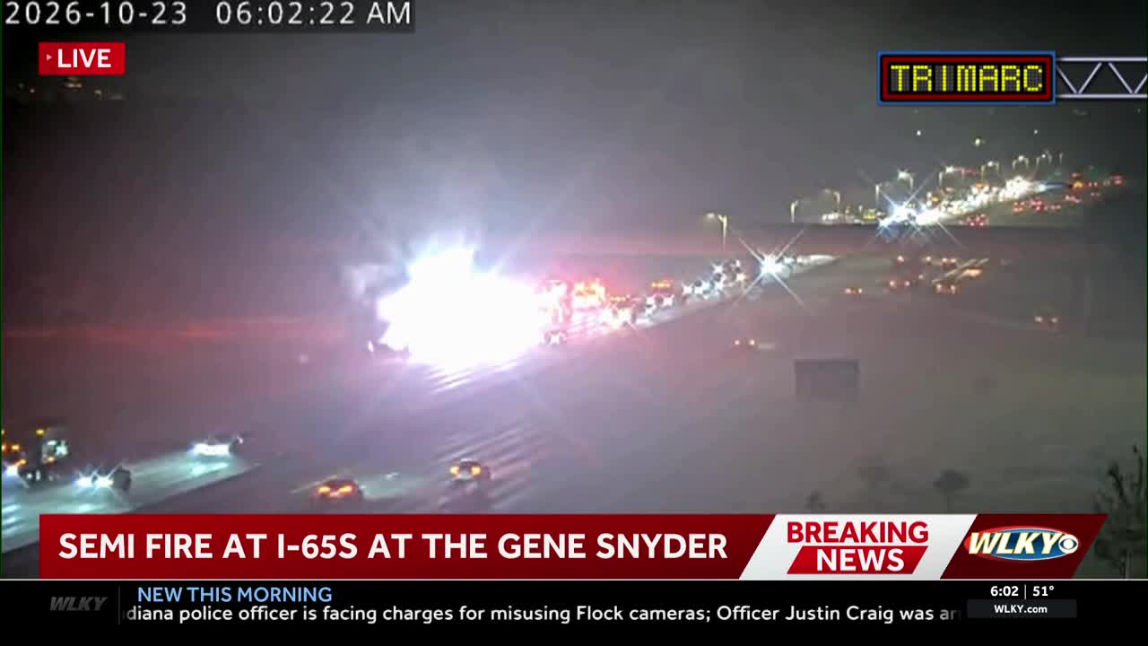 Semi engulfed in fire on I-65 at Gene Snyder