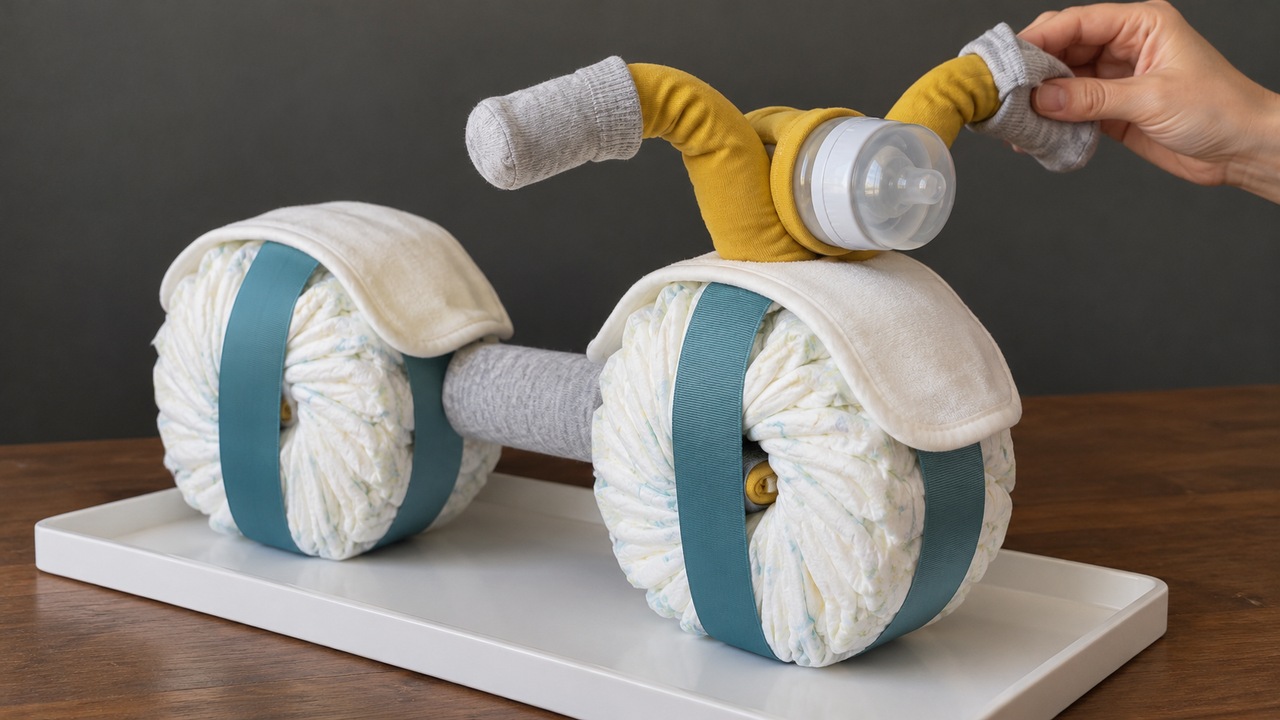 How to make a diaper motorcycle for a baby shower
