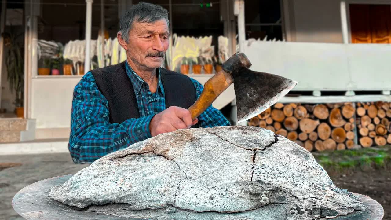Big fish baked in 15 kg of salt in an Azerbaijan village