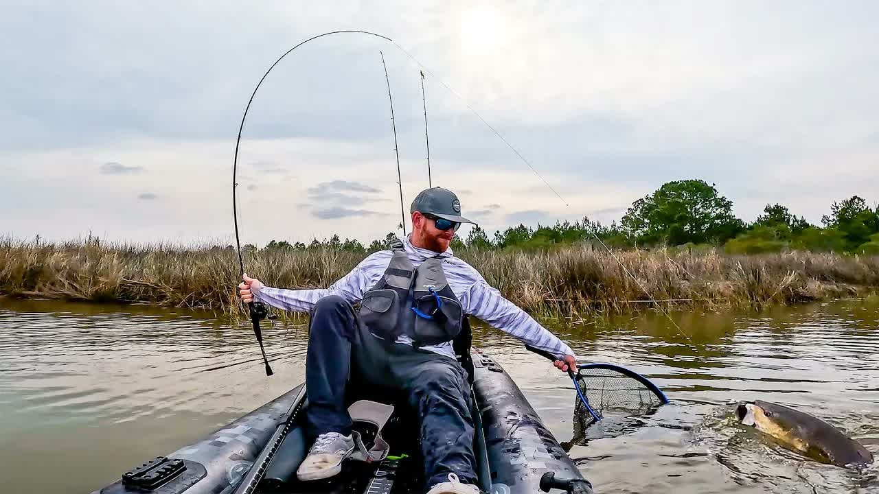 An angler pursues an inshore slam from an inflatable kayak on the Gulf ...