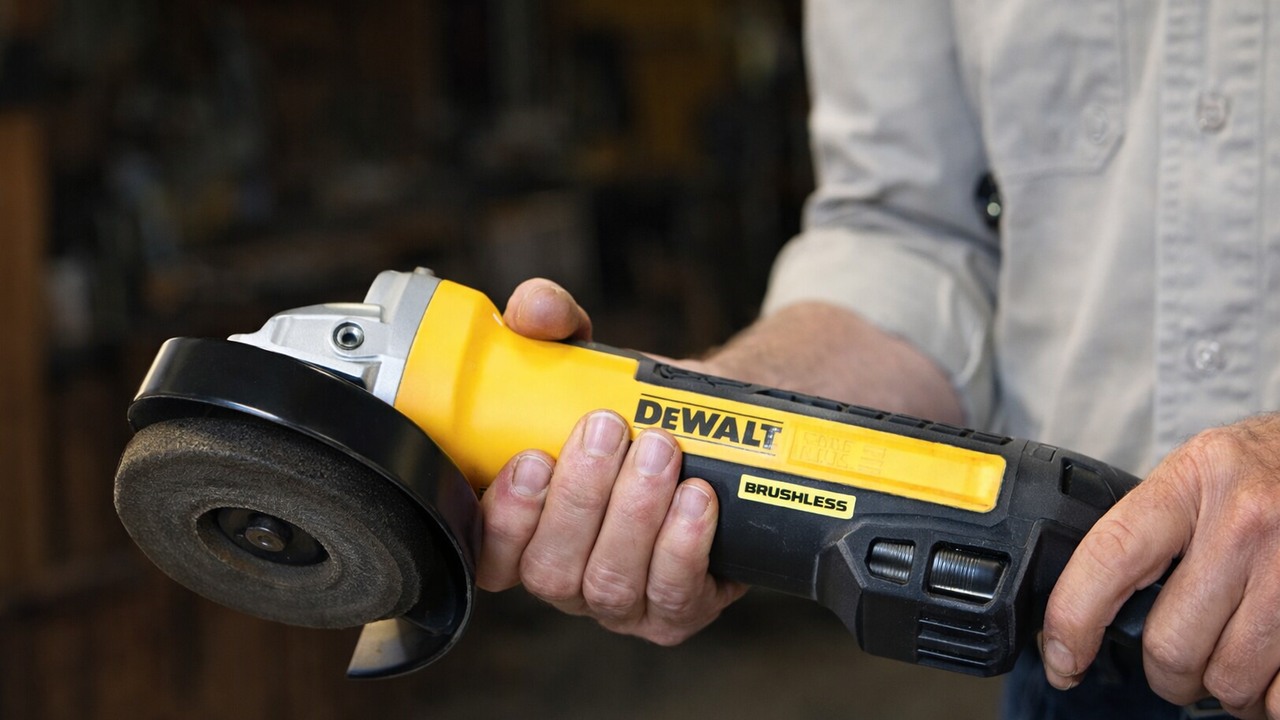 A homemade angle-grinder mount fits the tool, but its non-locking ...