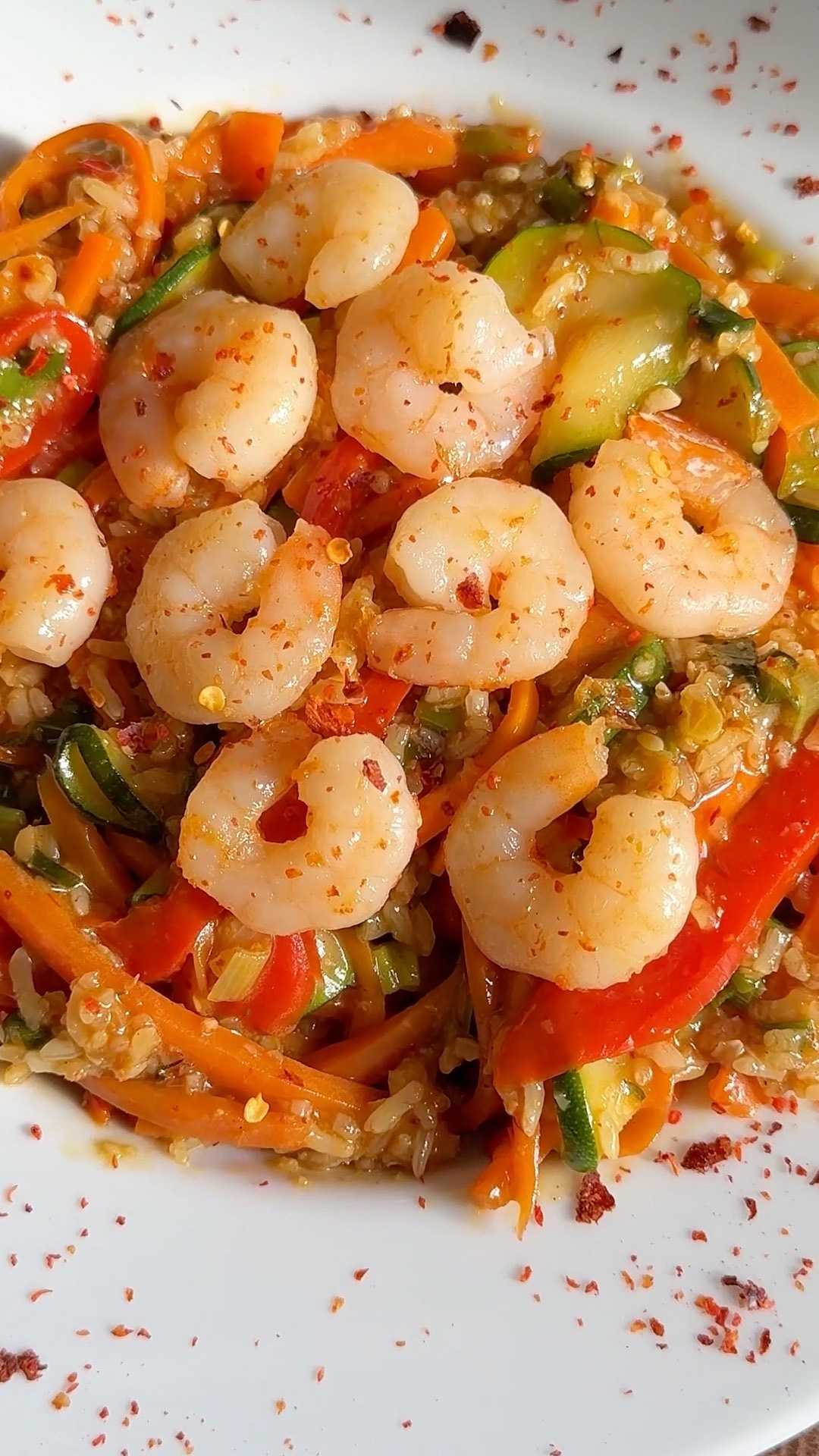 Shrimp and vegetable wok with sticky rice