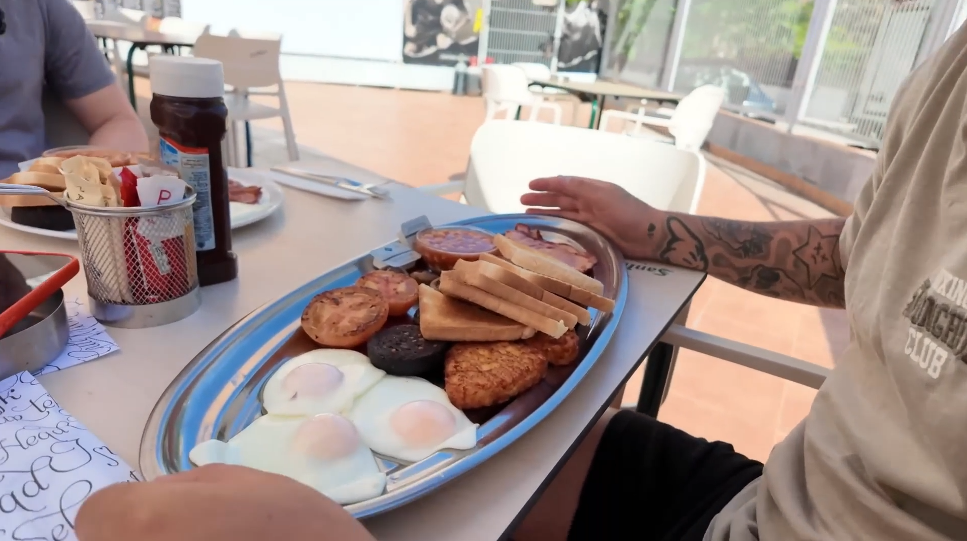 Trying the famous Fat B English breakfast in Benidorm