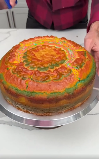 Easy & colorful swirl cake made with boxed cake mix