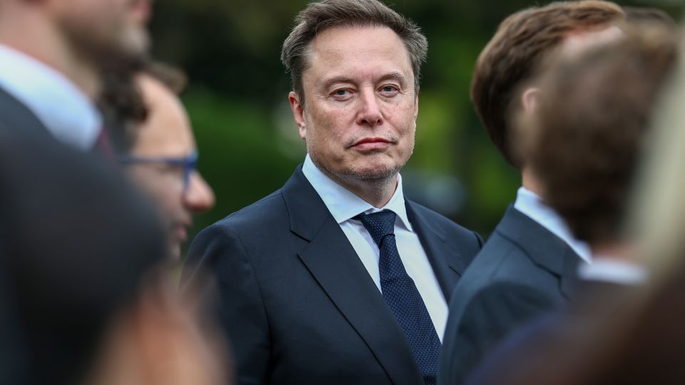 Elon Musk, the chief executive of SpaceX, Tesla and the social media platform X, attends a press briefing held by Trump with AI executives outside of the White House on September 29. - Finn Gomez/Getty Images