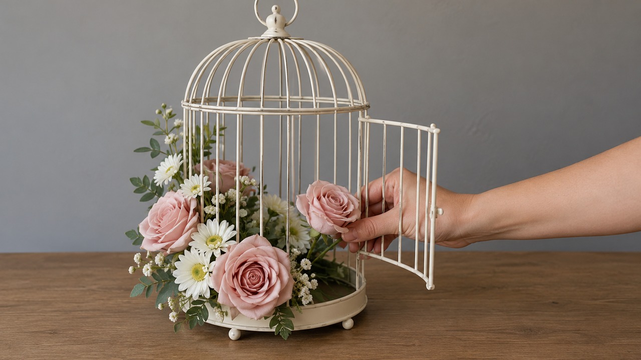 How can you decorate a birdcage without hiding its shape?