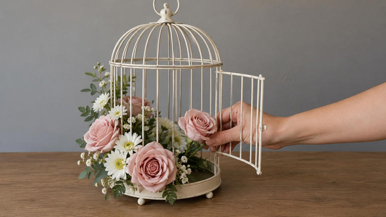 How can you decorate a birdcage without hiding its shape?