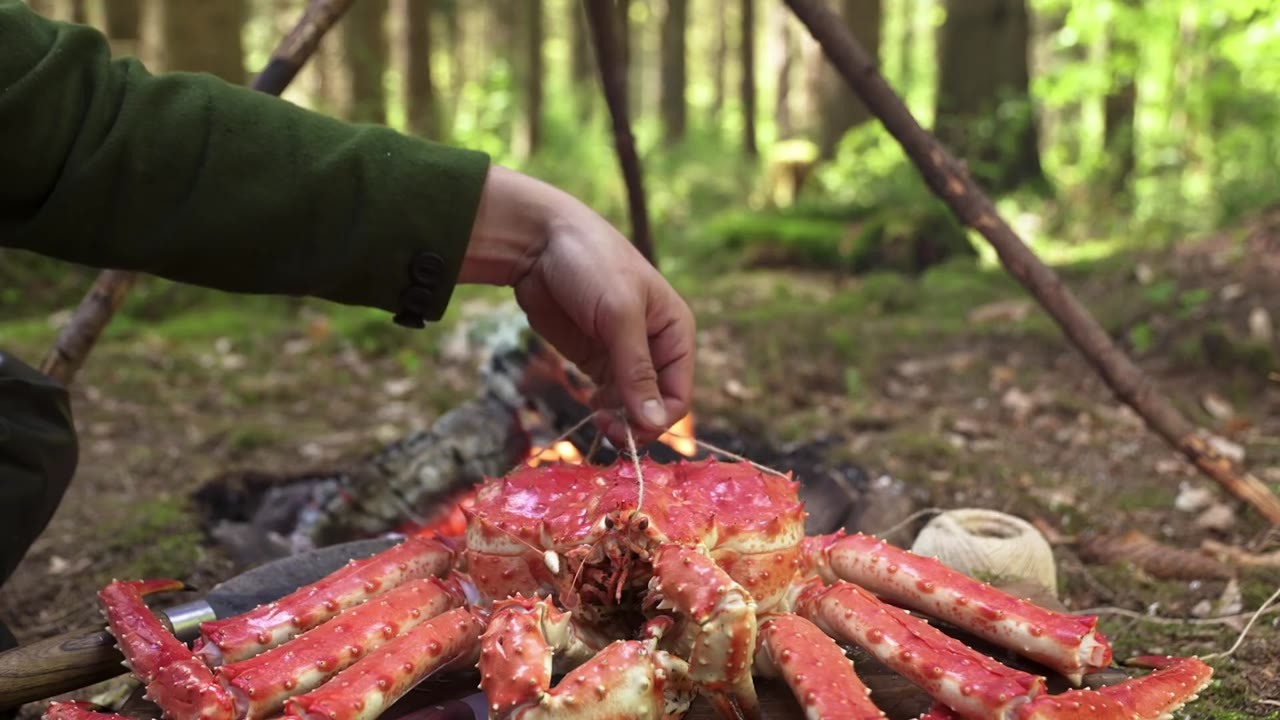 This is the first crab ever grilled in the wild