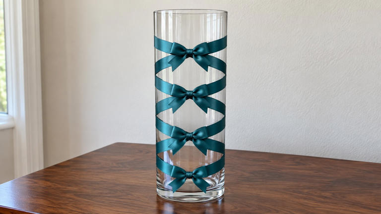 How to decorate a glass vase with twisted ribbon