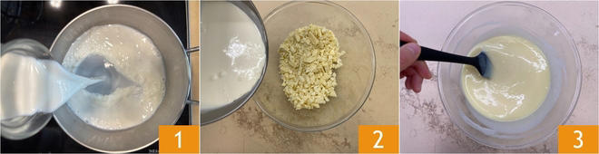 Exotic white chocolate dessert with Pavesini