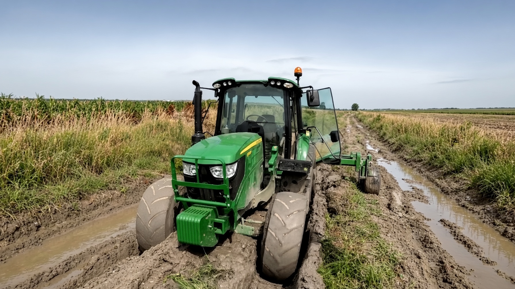 Rotator recovery: John Deere tractor with a batwing mower