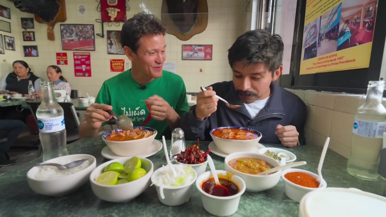 Trying a traditional Mexican soup made with stuffed sausage