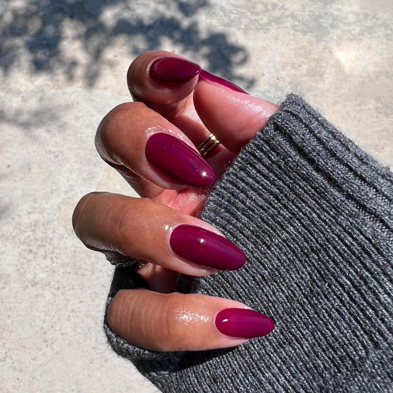 This juicy fall nail color is burgundy’s moodier cousin