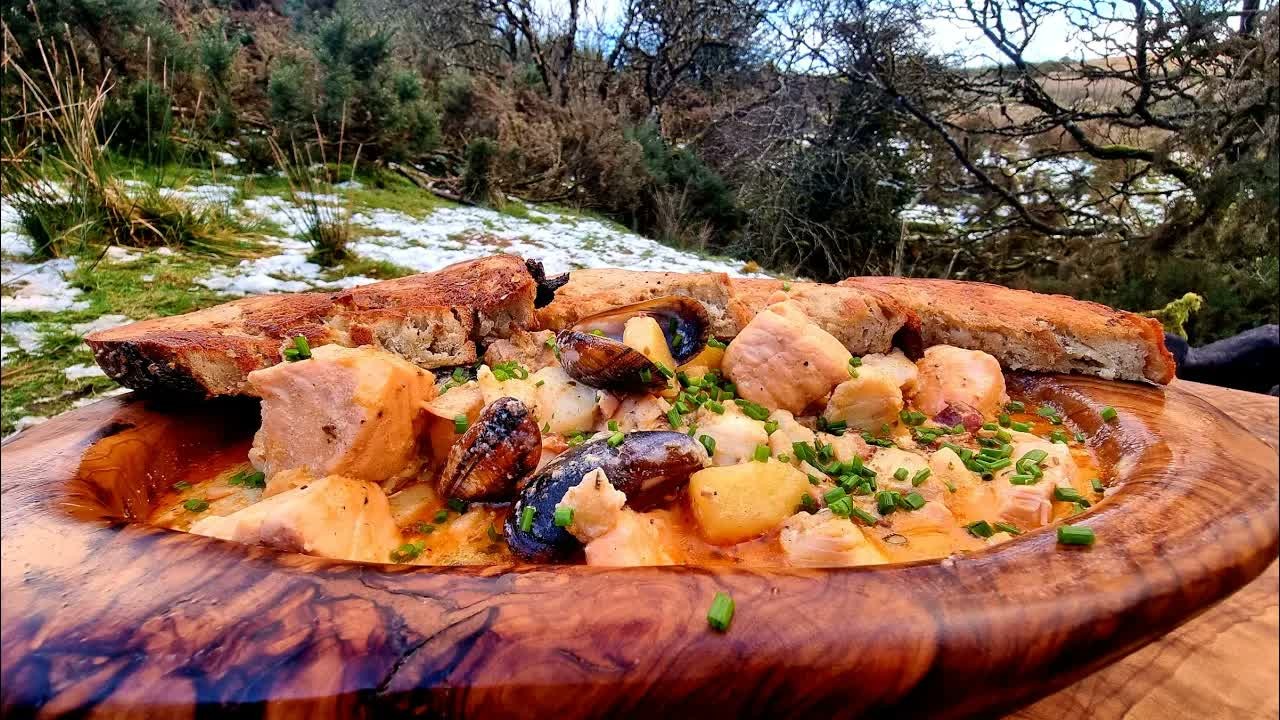 Freshly caught seafood becomes chowder served with forest-made bread