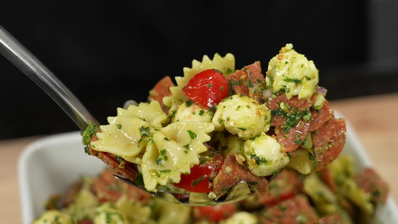I made pesto pasta salad - the secret was cooling the pasta first