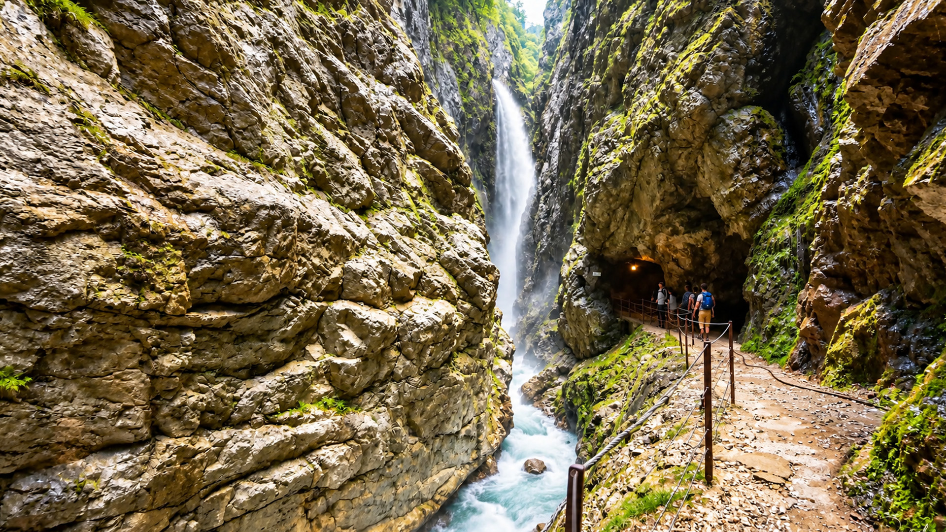 Hiking one kilometer through Höllentalklamm Germany (4K)