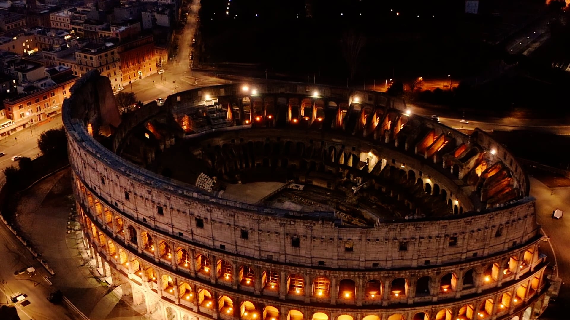 Rome's night sky showcases St. Peter’s and the Colosseum from above