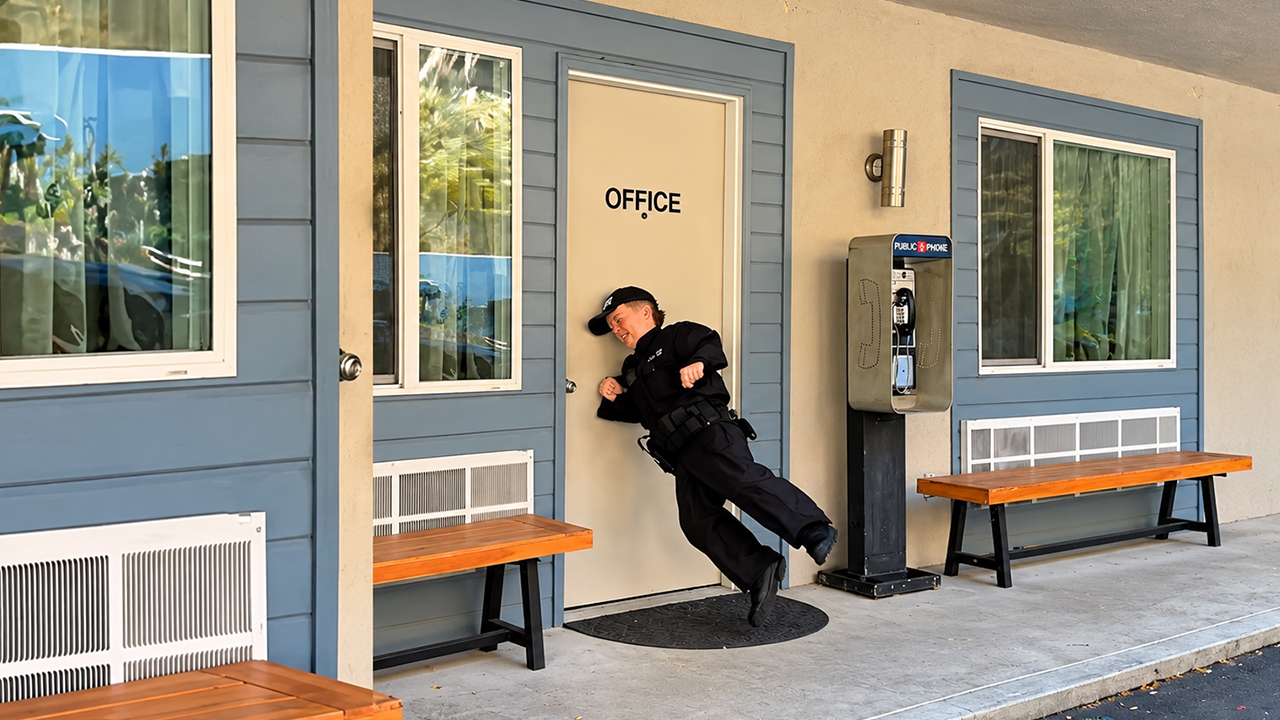 Police officer tries to break down a door and fails