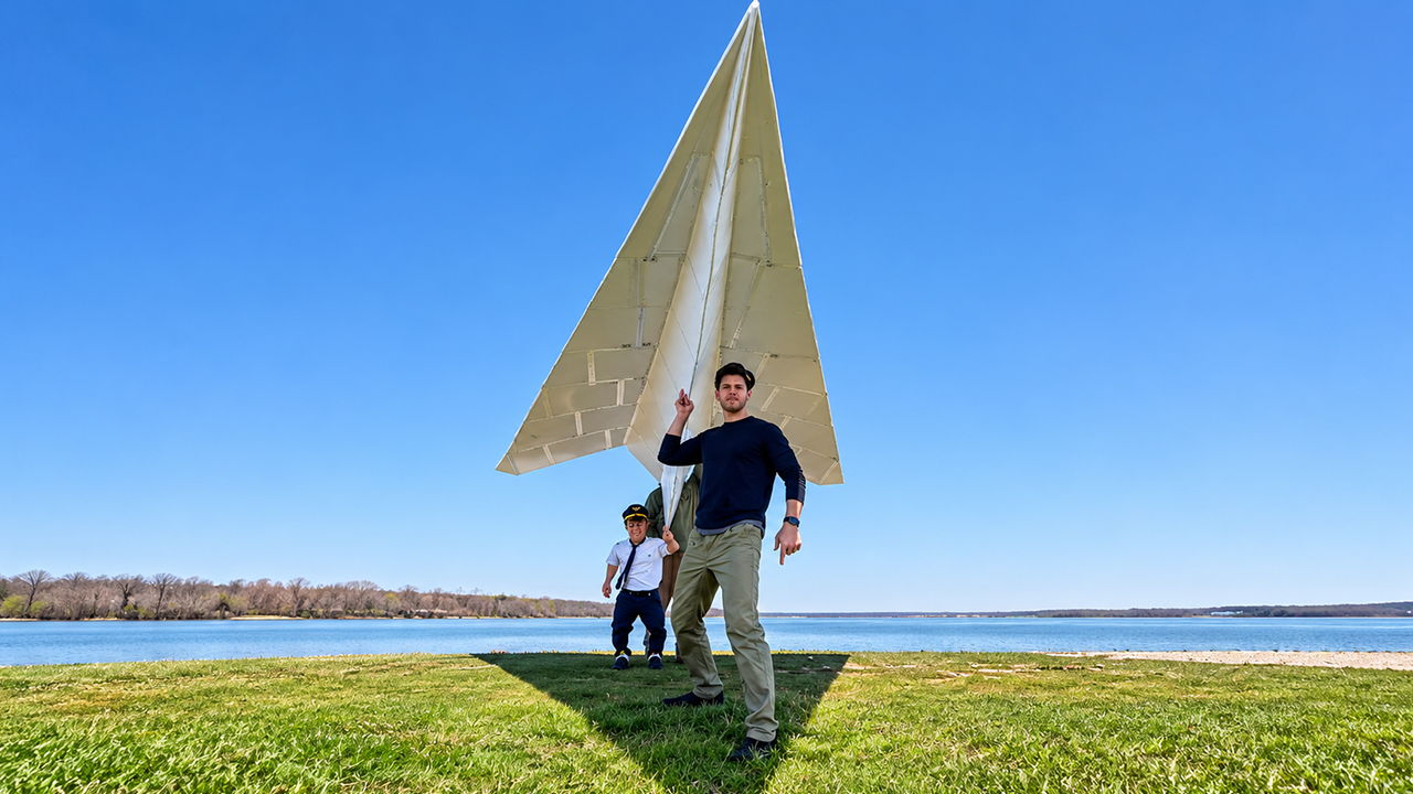 They tried to fly a giant paper airplane