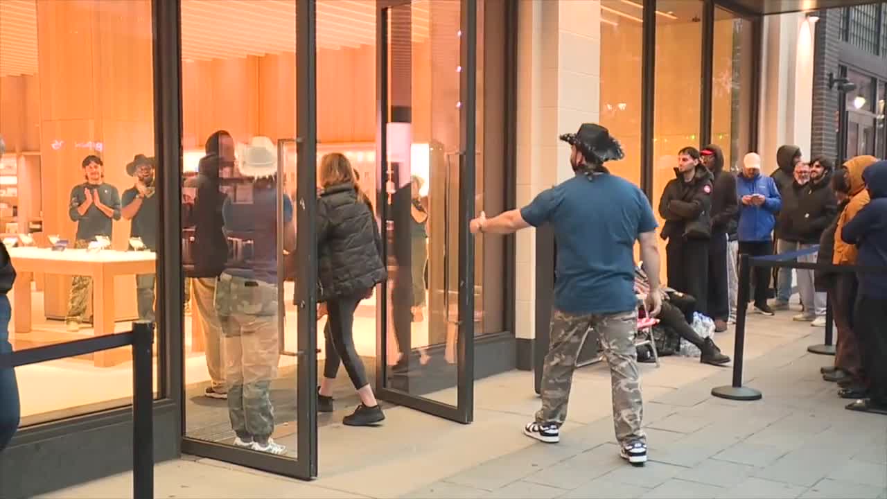 Apple fans line up in downtown Detroit for global launch of first ...
