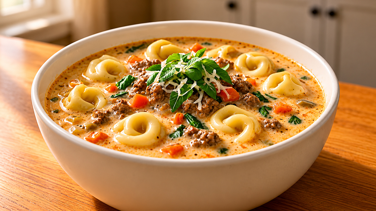 Parboil pasta for tortellini and sausage soup
