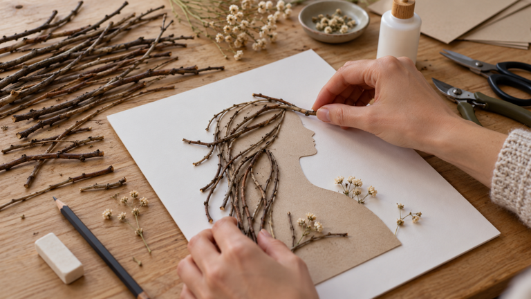 How to make a twig dress collage with cardboard