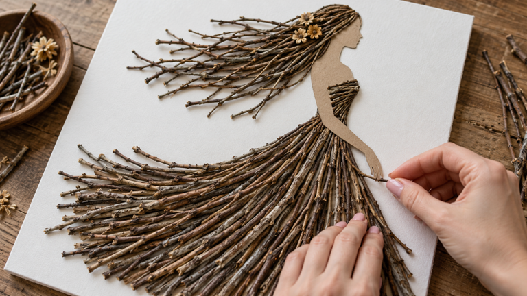 How to make a twig dress collage with cardboard