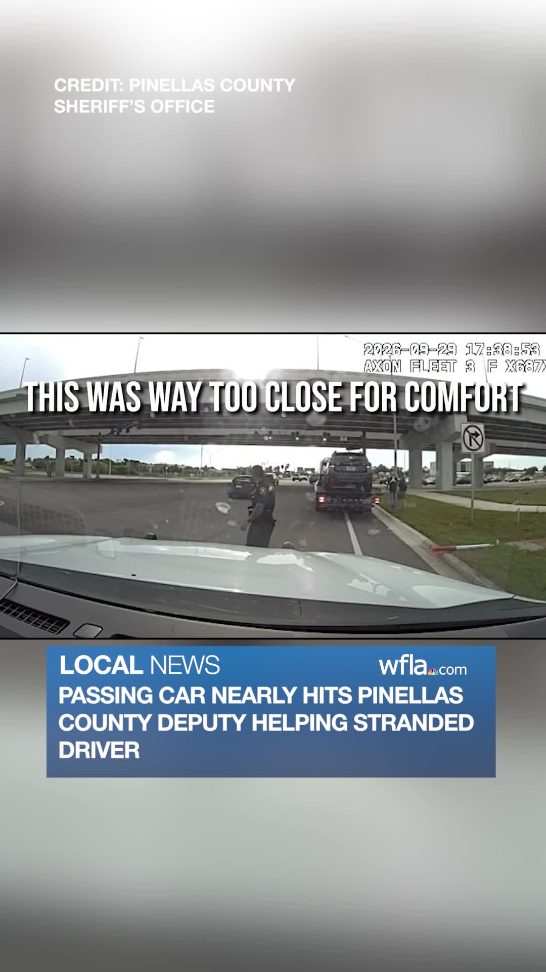 Passing car nearly hits Pinellas deputy helping stranded driver
