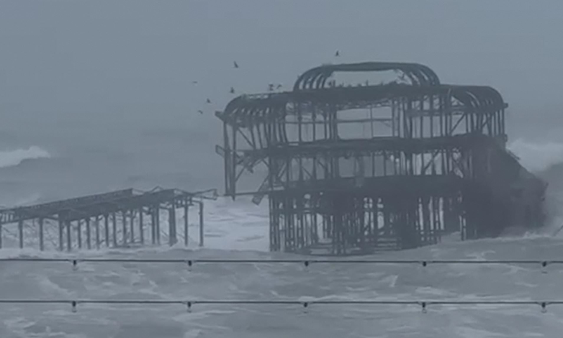 Storm Austen demolishes part of Brighton's historic West Pier as 80mph ...