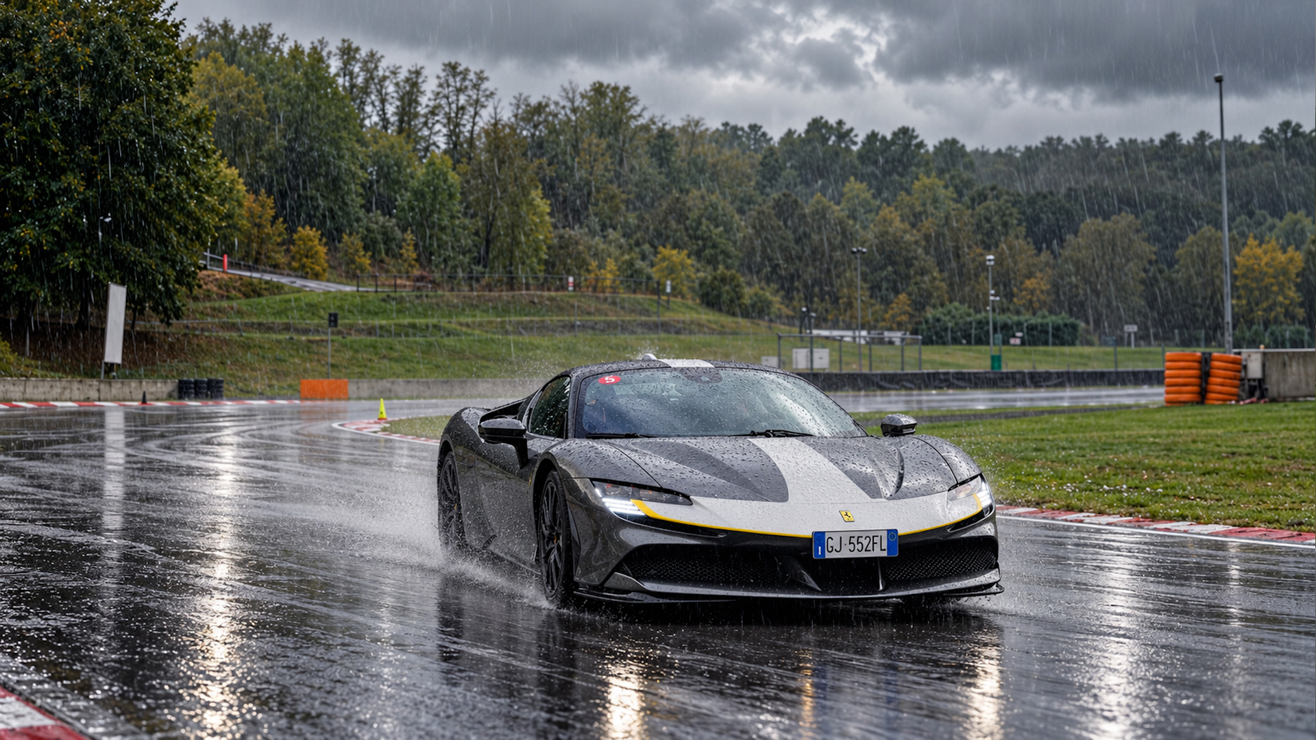 Behind the wheel of the Ferrari SF90 Stradale in heavy rain