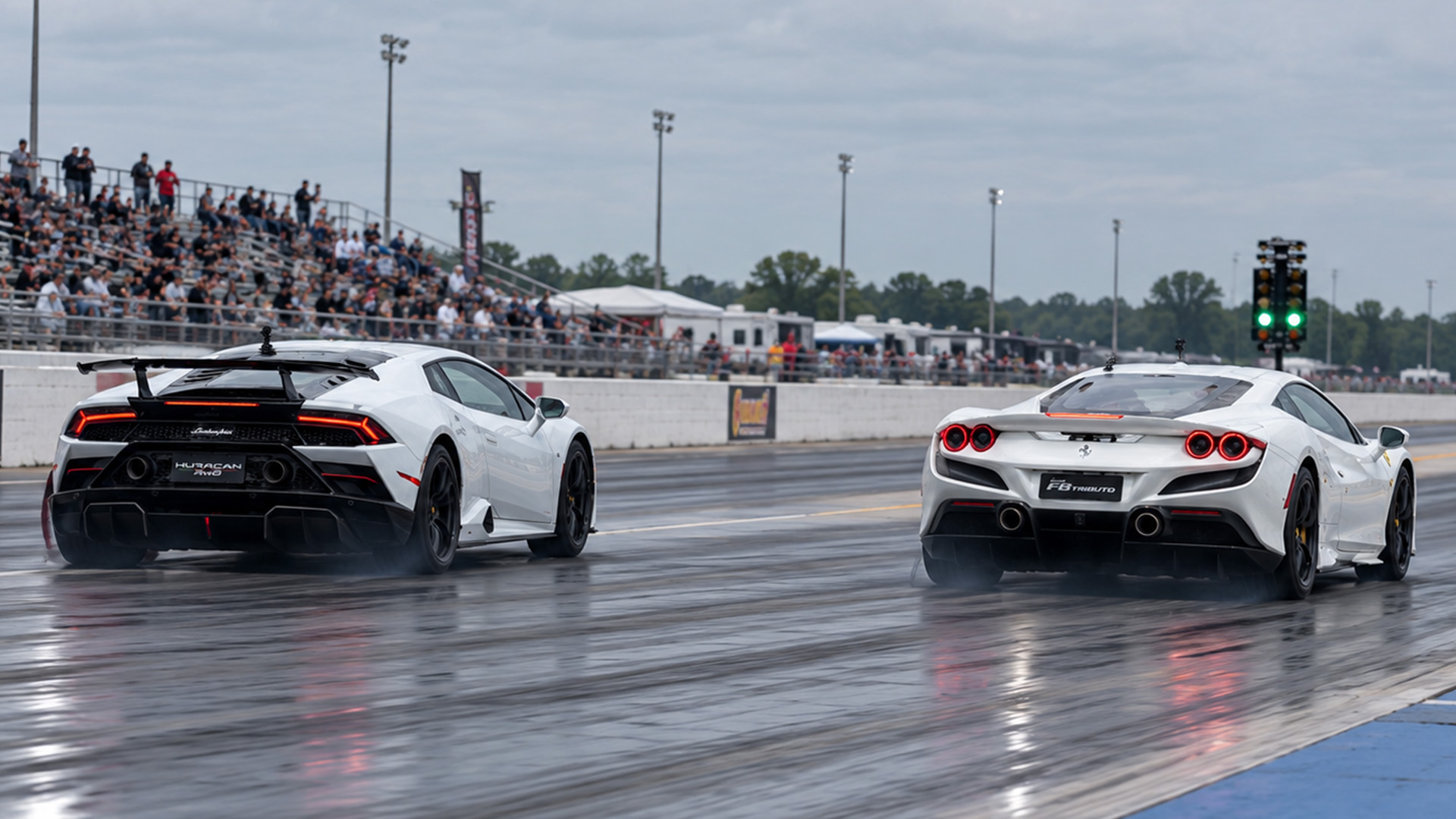 Can the Lamborghini keep up with the more powerful Ferrari?