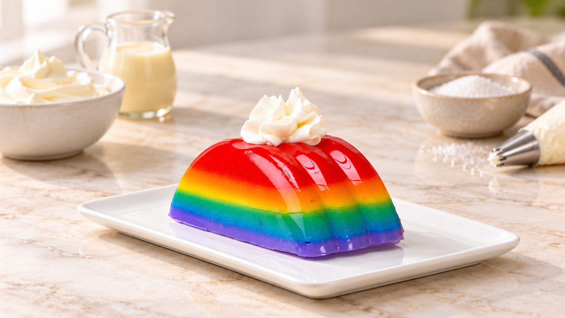 Colourful mousse layers in a smooth dome