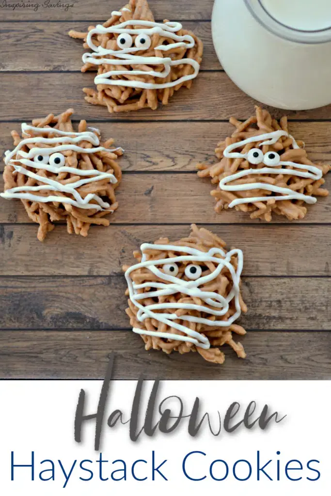 No-bake Halloween mummy haystack cookies
