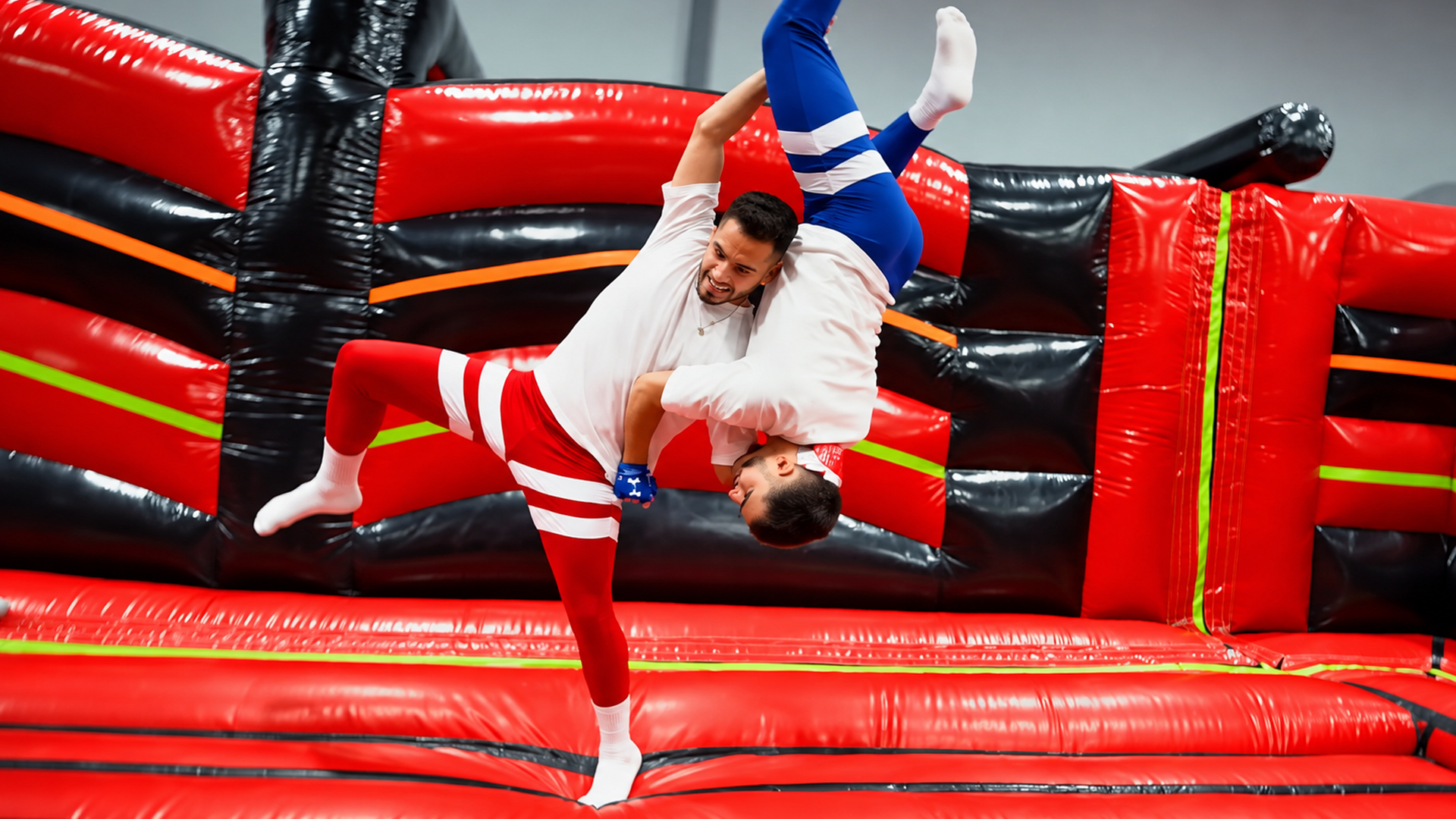 Performing WWE style wrestling moves on inflatables