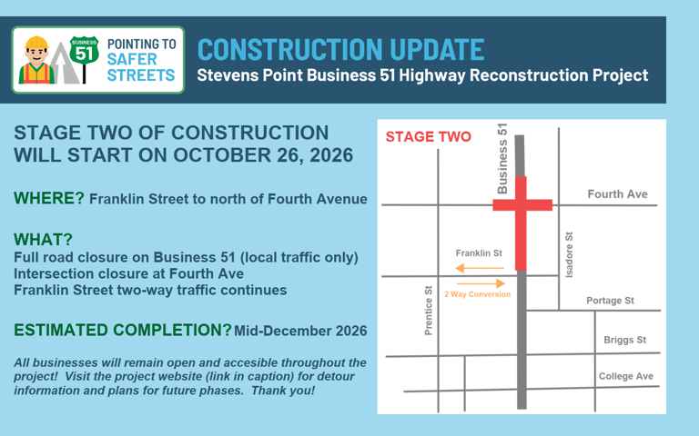 Next stage of Business 51 work brings road closures, water shut-offs