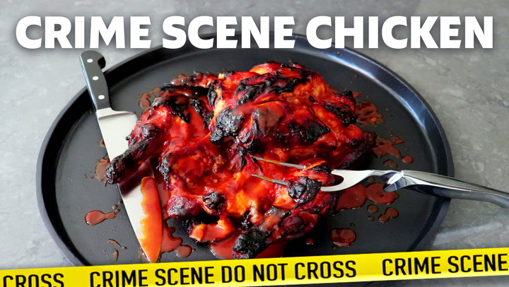 Crime scene chicken with a spooky bloody sauce