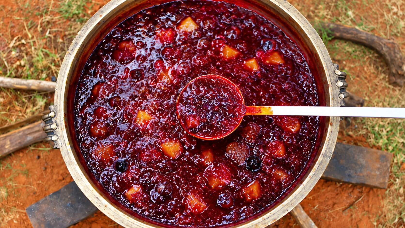 Colorful mixed fruit jam recipe cooked in village