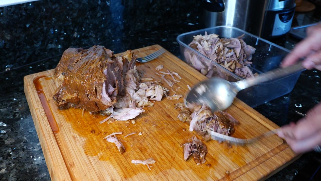 Crock Pot BBQ pulled pork for three meal prep dishes