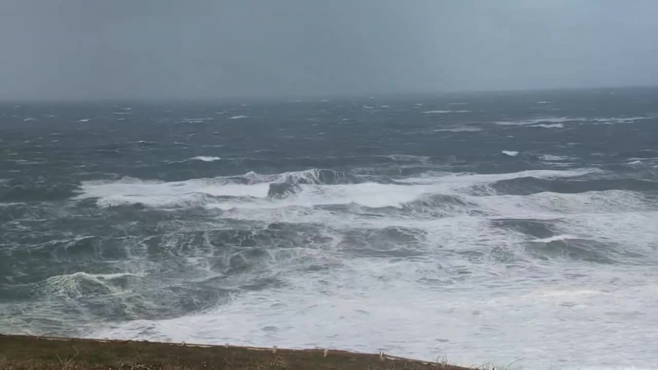 Storm Austen brings rough seas and misty conditions to Newquay, Cornwall