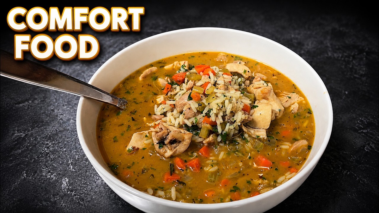 Homestyle chicken and rice soup for chilly days