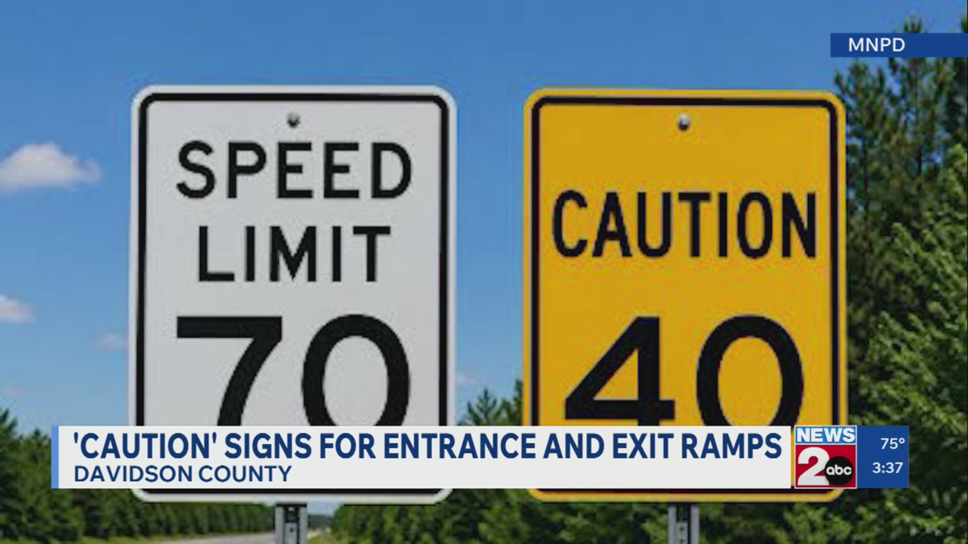 Caution signs for interstate entrance, exit ramps