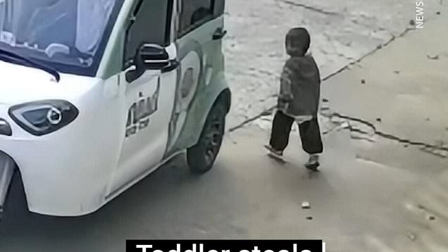Cheeky toddler steals mum's car