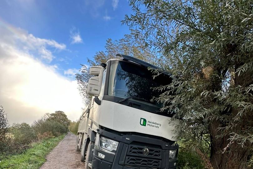 Lorry sinks into Somerset roadside as repair job goes wrong