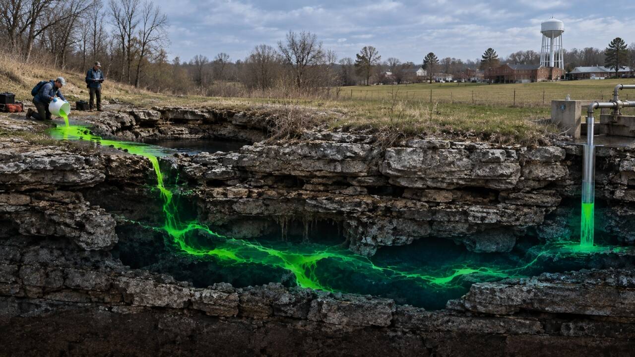 Fluorescent dye traced groundwater: USGS study maps hidden karst links ...