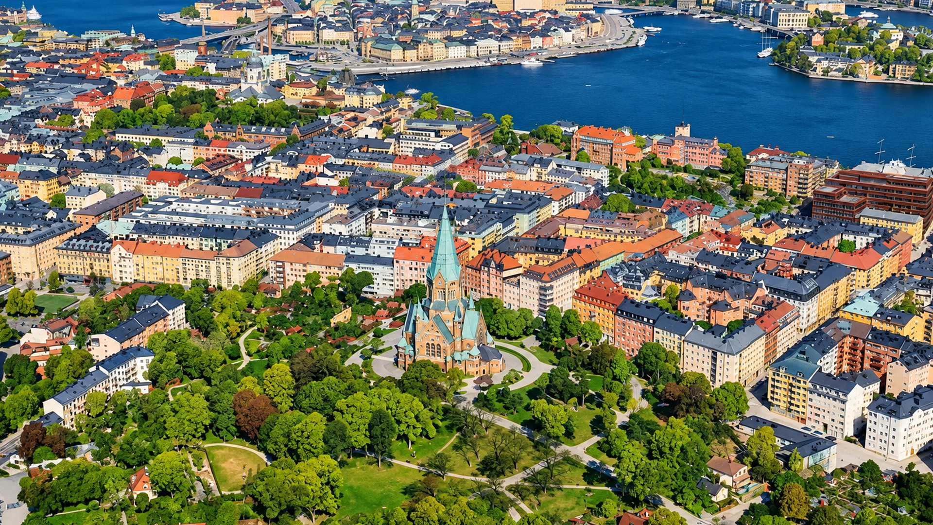 Stockholm’s urban layers become clear around the spire of Sophia Church